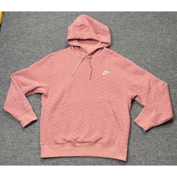 Nike NSW Club Fleece All Over Print Hoodie Men Small Sweatshirt Pink HJ6886-618 - Picture 2 of 8